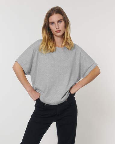 Stella Collider - Das Oversized Damen-T-Shirt mit gekrempelten Ärmeln - Heather Grey - XS bedrucken, Art.-Nr. STTW089C250XS Stella Collider - Das Oversized Damen-T-Shirt mit gekrempelten Ärmeln - Heather Grey - XS bedrucken, Art.-Nr. STTW089C250XS