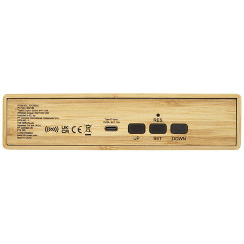 Minata kabelloses Bambus-Ladegerät mit Uhr, beige bedrucken, Art.-Nr. 12424302