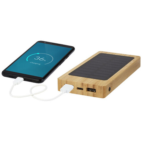 Alata 8000 mAh Bambus Solar-Powerbank, beige bedrucken, Art.-Nr. 12425702