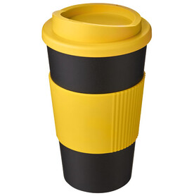 Americano® 350 ml Isolierbecher mit Schutzring, gelb, schwarz bedrucken, Art.-Nr. 22000211