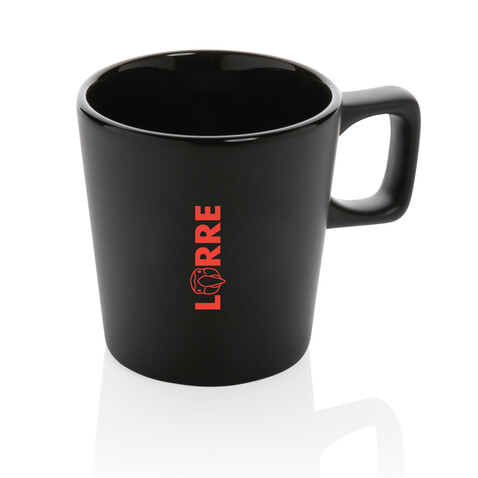 Moderne Keramik Kaffeetasse, 300ml schwarz, schwarz bedrucken, Art.-Nr. P434.051