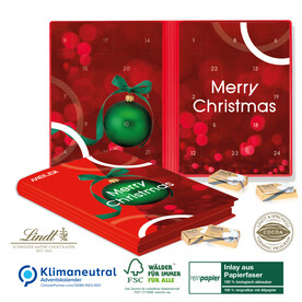 Adventskalender Weihnachtsbuch Exklusiv Organic Lindt Schokotäfelchen, Klimaneutral, FSC® bedrucken, Art.-Nr. 55369-W Adventskalender Weihnachtsbuch Exklusiv Organic Lindt Schokotäfelchen, Klimaneutral, FSC® bedrucken, Art.-Nr. 55369-W