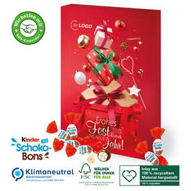 Adventskalender Kinder® Schoko-Bons, Klimaneutral, FSC®, Inlay aus 100% recyceltem Material bedrucken, Art.-Nr. 95208-W Adventskalender Kinder® Schoko-Bons, Klimaneutral, FSC®, Inlay aus 100% recyceltem Material bedrucken, Art.-Nr. 95208-W