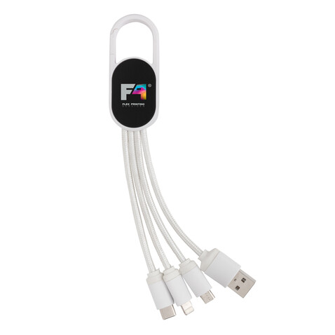 4-in-1 Kabel mit Karabiner-Clip weiß bedrucken, Art.-Nr. P302.073