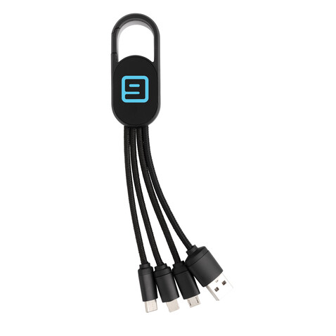 4-in-1 Kabel mit Karabiner-Clip schwarz bedrucken, Art.-Nr. P302.071