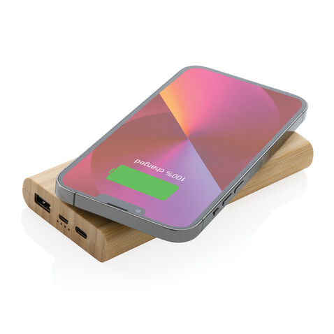 8.000mAh Bambus-Wireless-Powerbank braun bedrucken, Art.-Nr. P322.359