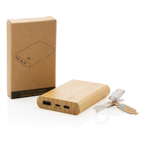 5.000mAh Bambus-Powerbank braun bedrucken, Art.-Nr. P322.259