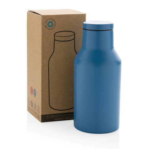 RCS recycelte Stainless Steel Kompakt-Flasche blau bedrucken, Art.-Nr. P433.195