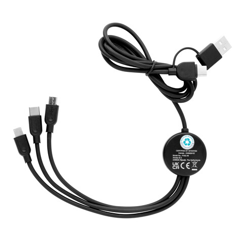 6-in-1 Kabel aus RCS recyceltem TPE und recyceltem Plastik schwarz bedrucken, Art.-Nr. P302.481