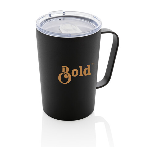 RCS recycelter Stainless Steel Isolierbecher mit Deckel schwarz bedrucken, Art.-Nr. P433.051