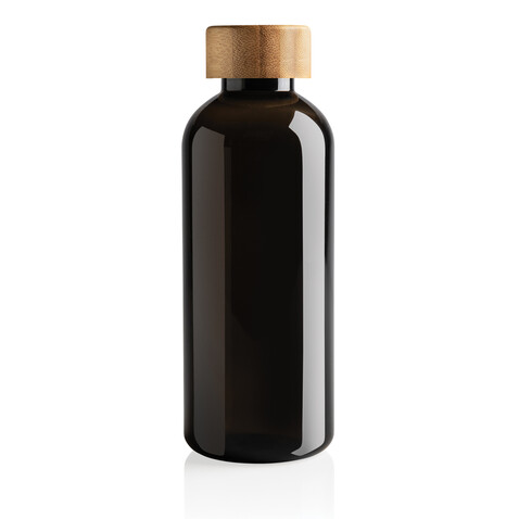 RCS rPET Flasche mit Bambus-Deckel schwarz bedrucken, Art.-Nr. P433.091