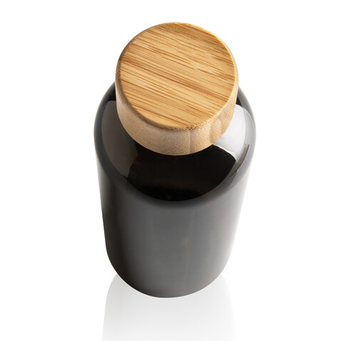 RCS rPET Flasche mit Bambus-Deckel schwarz bedrucken, Art.-Nr. P433.091