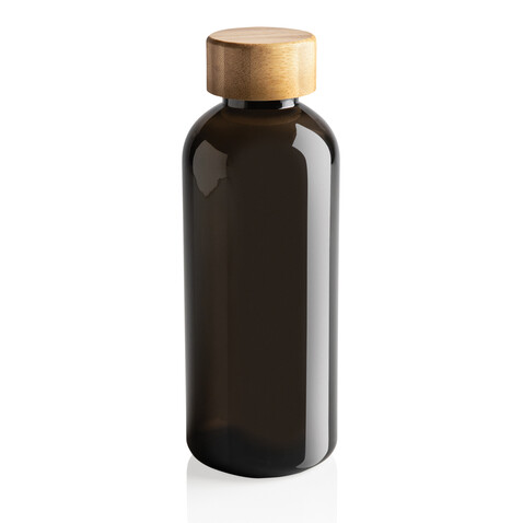 RCS rPET Flasche mit Bambus-Deckel schwarz bedrucken, Art.-Nr. P433.091