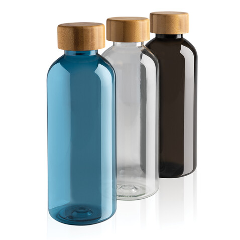 RCS rPET Flasche mit Bambus-Deckel schwarz bedrucken, Art.-Nr. P433.091