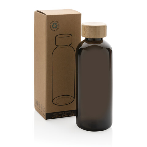 RCS rPET Flasche mit Bambus-Deckel schwarz bedrucken, Art.-Nr. P433.091