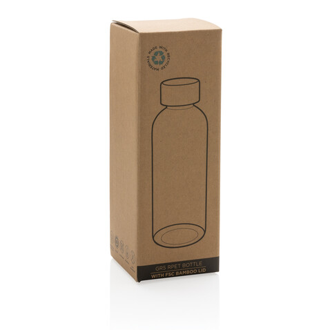 RCS rPET Flasche mit Bambus-Deckel schwarz bedrucken, Art.-Nr. P433.091