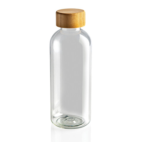 RCS rPET Flasche mit Bambus-Deckel transparent bedrucken, Art.-Nr. P433.090