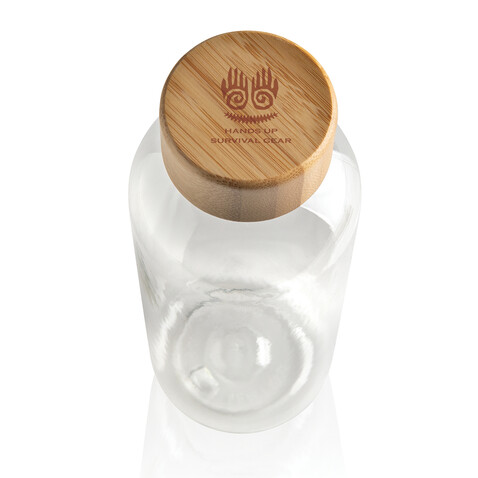 RCS rPET Flasche mit Bambus-Deckel transparent bedrucken, Art.-Nr. P433.090