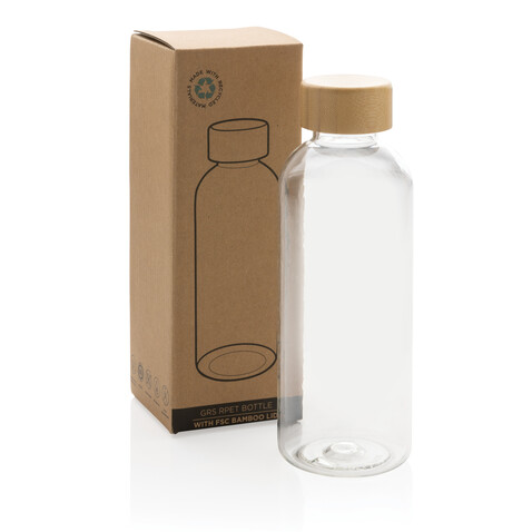 RCS rPET Flasche mit Bambus-Deckel transparent bedrucken, Art.-Nr. P433.090