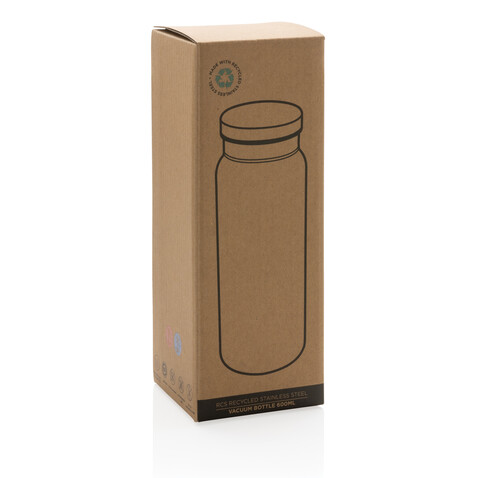 RCS recycelte Stainless Steel Vakuumflasche 600ml schwarz, schwarz bedrucken, Art.-Nr. P433.021