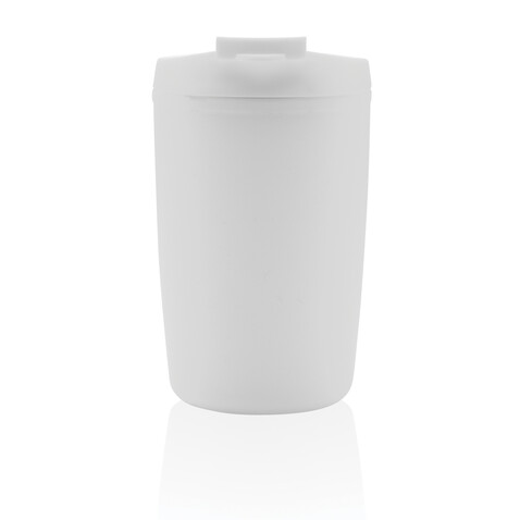 GRS recycelter PP-Becher mit Flip-Deckel weiß bedrucken, Art.-Nr. P433.083