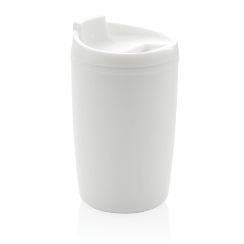 GRS recycelter PP-Becher mit Flip-Deckel weiß bedrucken, Art.-Nr. P433.083
