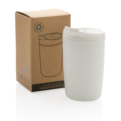 GRS recycelter PP-Becher mit Flip-Deckel weiß bedrucken, Art.-Nr. P433.083