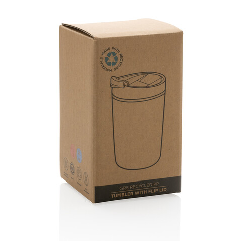 GRS recycelter PP-Becher mit Flip-Deckel weiß bedrucken, Art.-Nr. P433.083