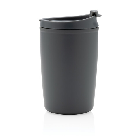 GRS recycelter PP-Becher mit Flip-Deckel grau bedrucken, Art.-Nr. P433.082