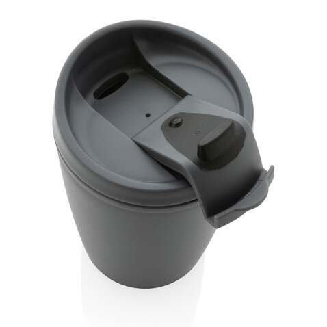 GRS recycelter PP-Becher mit Flip-Deckel grau bedrucken, Art.-Nr. P433.082