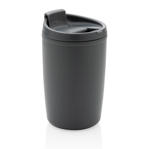 GRS recycelter PP-Becher mit Flip-Deckel grau bedrucken, Art.-Nr. P433.082