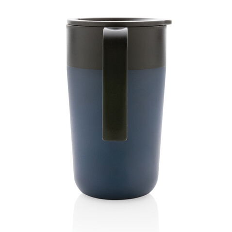 GRS recycelte PP und Stainless Steel Tasse mit Griff navy blau bedrucken, Art.-Nr. P433.235