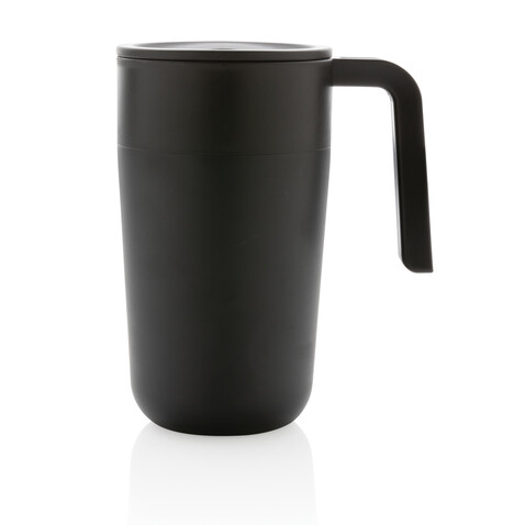 GRS recycelte PP und Stainless Steel Tasse mit Griff schwarz bedrucken, Art.-Nr. P433.231