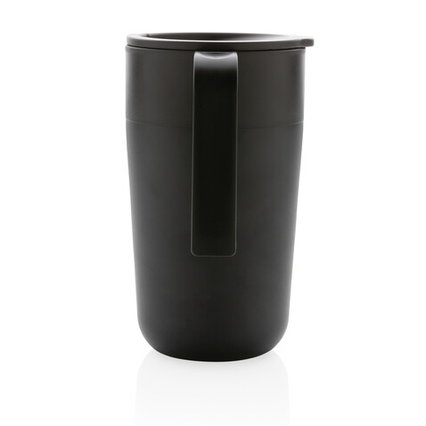 GRS recycelte PP und Stainless Steel Tasse mit Griff schwarz bedrucken, Art.-Nr. P433.231
