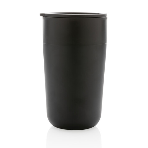 GRS recycelte PP und Stainless Steel Tasse mit Griff schwarz bedrucken, Art.-Nr. P433.231