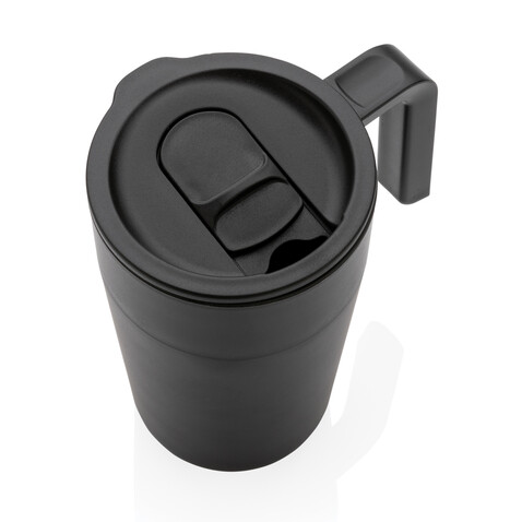 GRS recycelte PP und Stainless Steel Tasse mit Griff schwarz bedrucken, Art.-Nr. P433.231