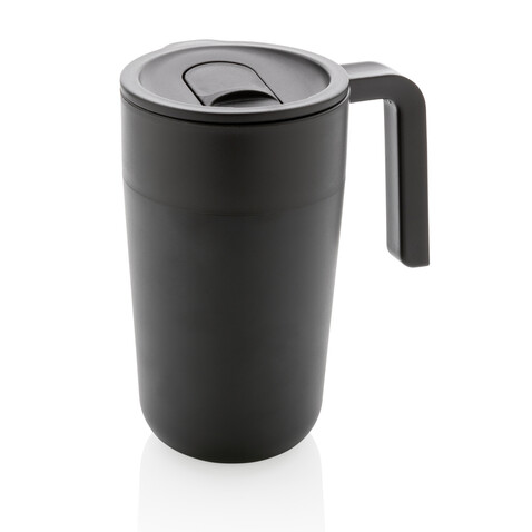 GRS recycelte PP und Stainless Steel Tasse mit Griff schwarz bedrucken, Art.-Nr. P433.231
