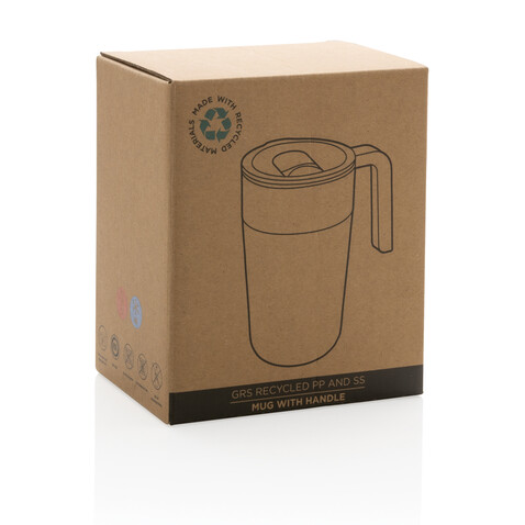 GRS recycelte PP und Stainless Steel Tasse mit Griff schwarz bedrucken, Art.-Nr. P433.231