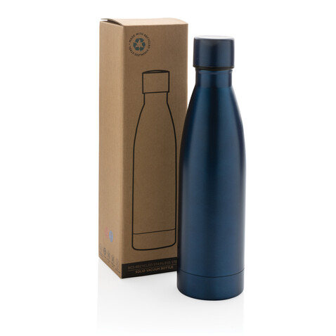RCS recycelte Stainless Steel Solid Vakuum-Flasche navy blau bedrucken, Art.-Nr. P433.275