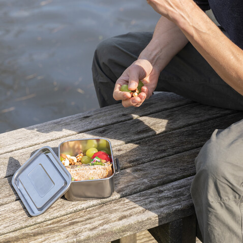 Auslaufsichere Lunchbox aus RCS recyceltem Stainless Steel silber bedrucken, Art.-Nr. P269.082