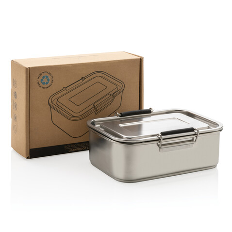 Auslaufsichere Lunchbox aus RCS recyceltem Stainless Steel silber bedrucken, Art.-Nr. P269.082