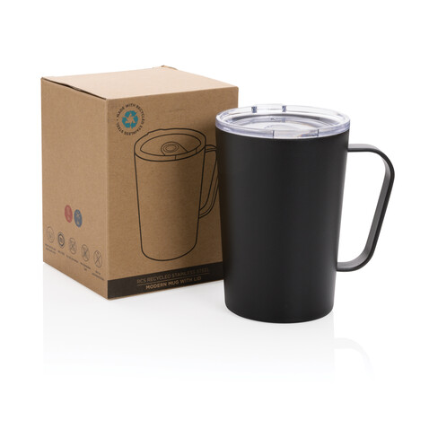 RCS recycelter Stainless Steel Isolierbecher mit Deckel schwarz bedrucken, Art.-Nr. P433.051