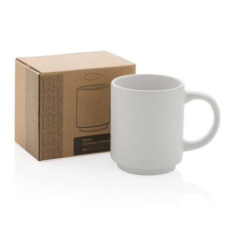 Stapelbare Keramiktasse, 180ml weiß bedrucken, Art.-Nr. P434.073