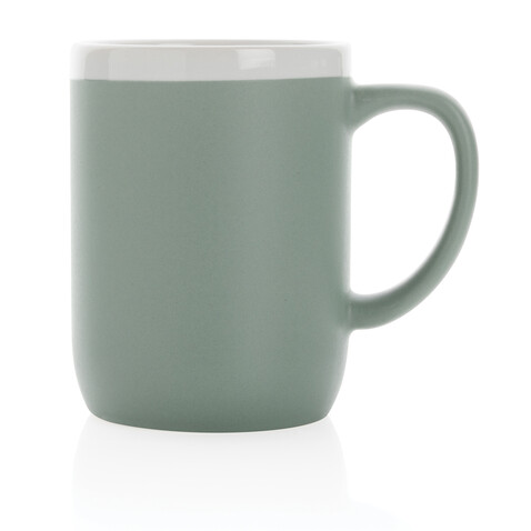 Keramiktasse mit weißem Rand, 300ml grün, weiß bedrucken, Art.-Nr. P434.097