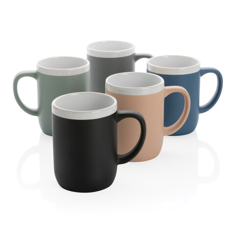 Keramiktasse mit weißem Rand, 300ml grün, weiß bedrucken, Art.-Nr. P434.097