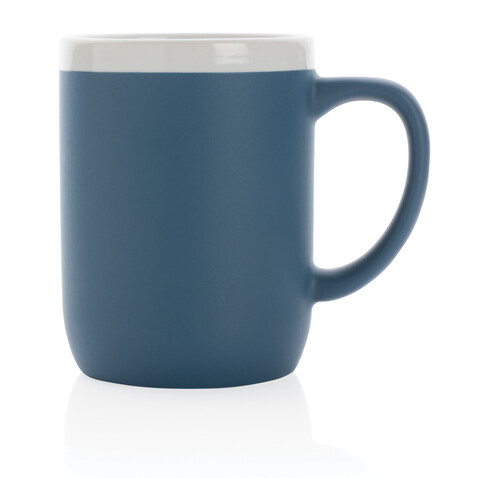 Keramiktasse mit weißem Rand, 300ml blau, weiß bedrucken, Art.-Nr. P434.095