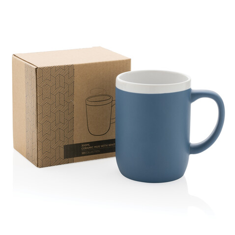Keramiktasse mit weißem Rand, 300ml blau, weiß bedrucken, Art.-Nr. P434.095
