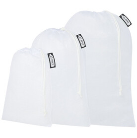 3er-Set recycelter Polyester-Zuziehbeutel, weiss bedrucken, Art.-Nr. 1PL04501