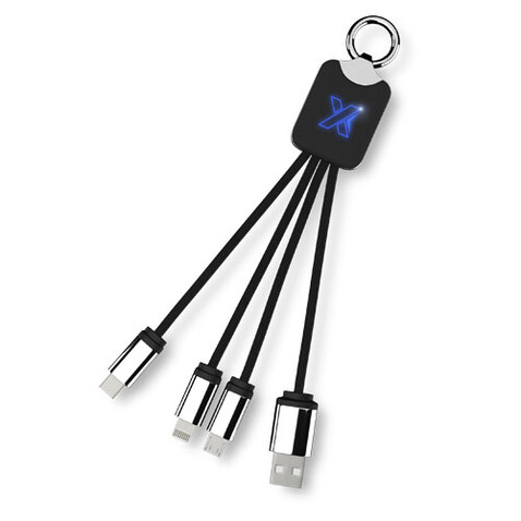 SCX.design C15 Quatro Ladekabel mit Leuchtlogo, blau, schwarz bedrucken, Art.-Nr. 2PX00152