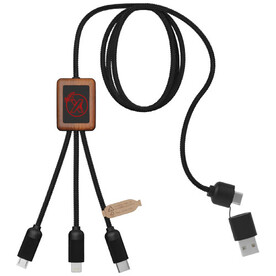 SCX.design C38 40W 5-in-1 Ladekabel aus rPET in quadratischem Bambusgehäuse mit Leuchtlogo, rot, holz bedrucken, Art.-Nr. 2PX07221 SCX.design C38 40W 5-in-1 Ladekabel aus rPET in quadratischem Bambusgehäuse mit Leuchtlogo, rot, holz bedrucken, Art.-Nr. 2PX07221